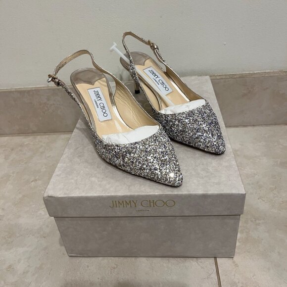 Jimmy Choo Erin 60 Glitter Platinum Pumps - Picture 3 of 8